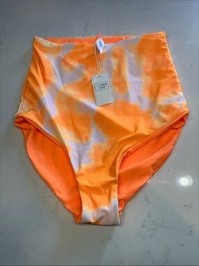 Coral Reef High-Waist Tie-Dye Orange Swim Bottoms